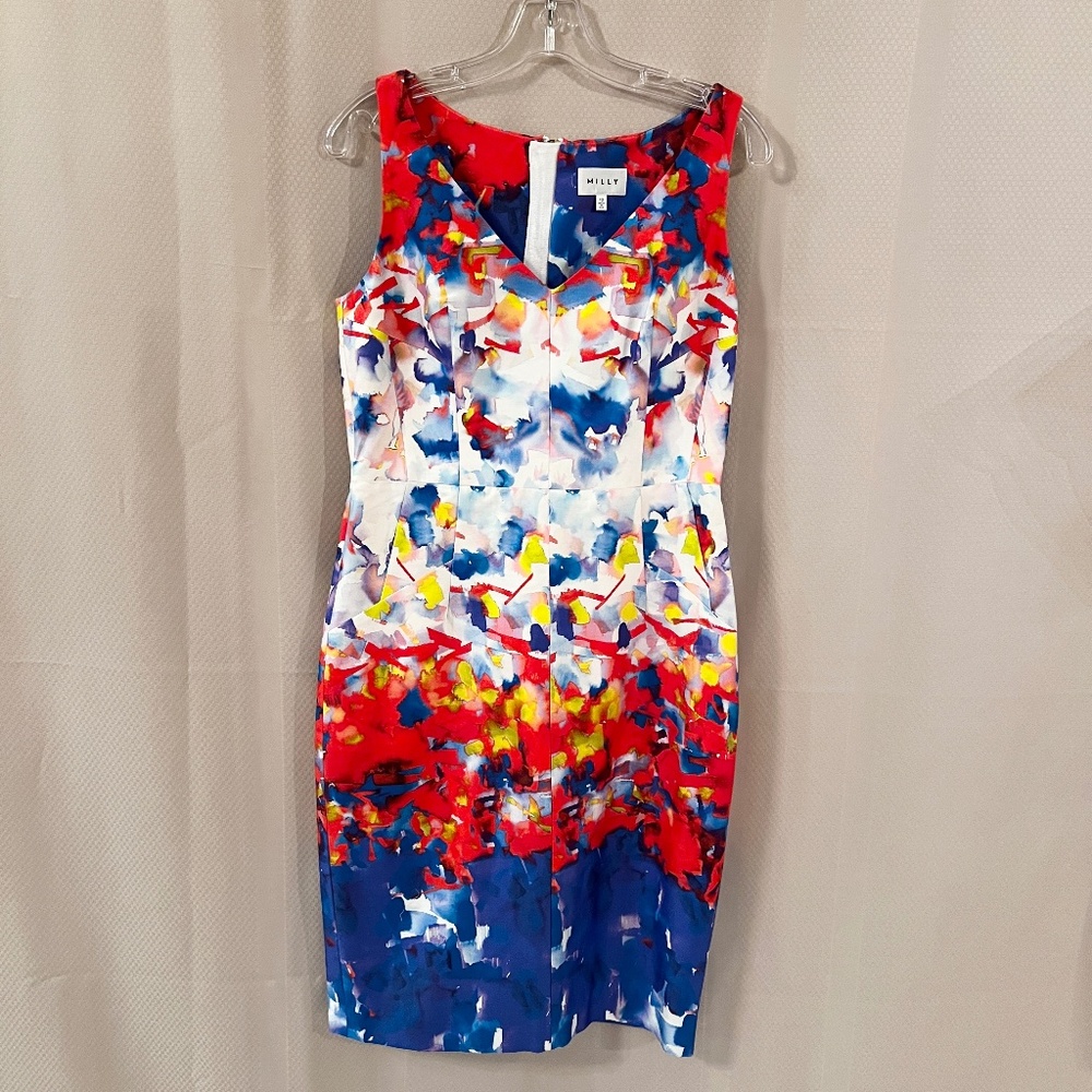 Milly Multi Primary Color Print Fitted Sheath Dre… - image 1